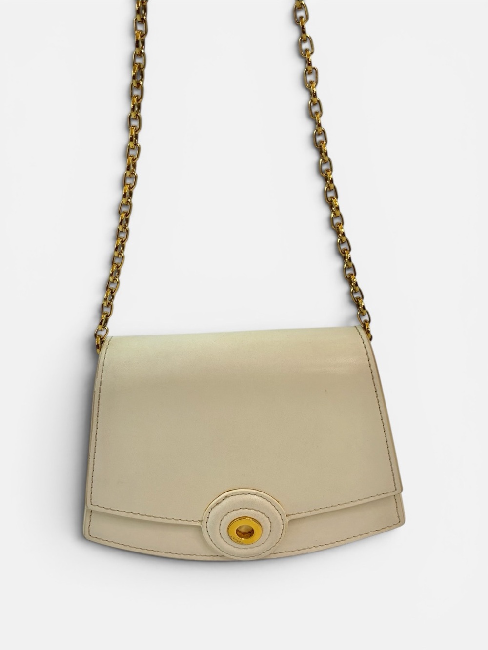Vintage Ivory Leather Chain Crossbody Bag Gold Hardware Mini Shoulder Purse